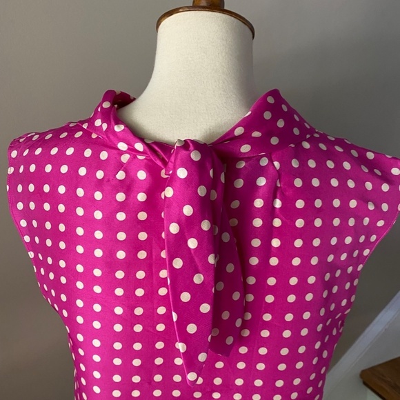 J. Crew Mock Neck Pink Polka Dot  Silk Top 6 - Picture 5 of 10